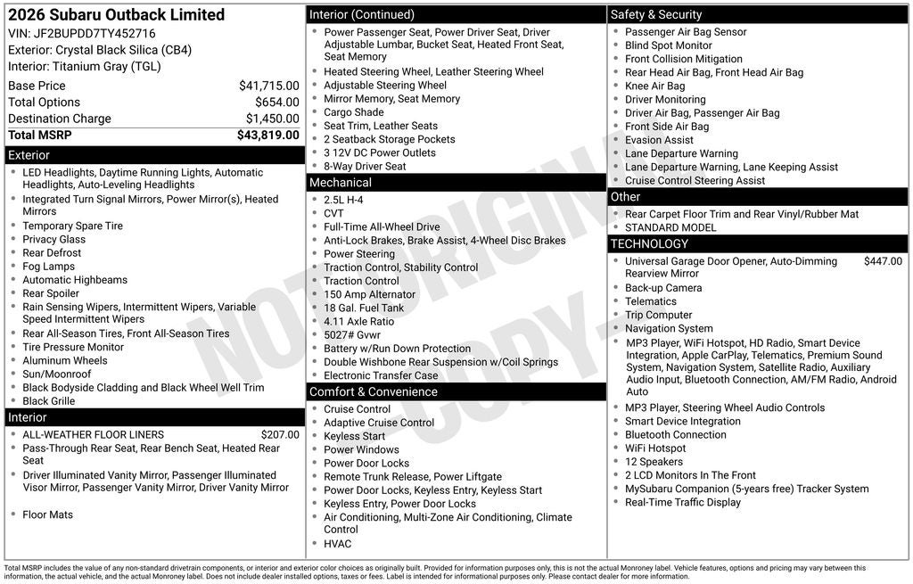 2026 Subaru Outback Limited