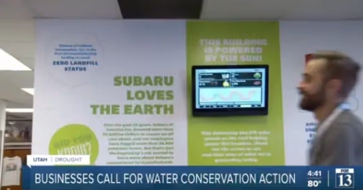 Subaru Loves the Earth display and water conservation message at Mark Miller Subaru