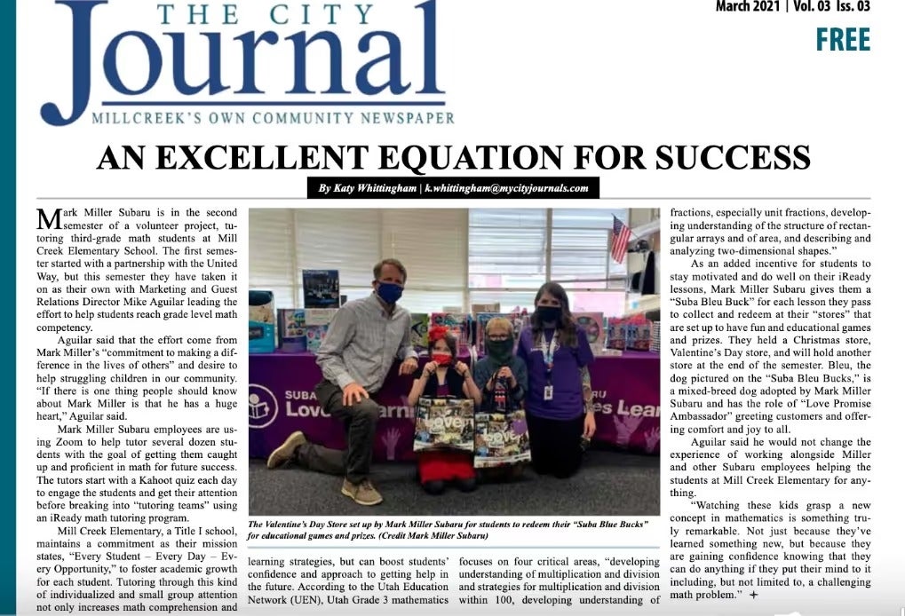 City Journal newspaper page headlined An Excellent Equation for Success
