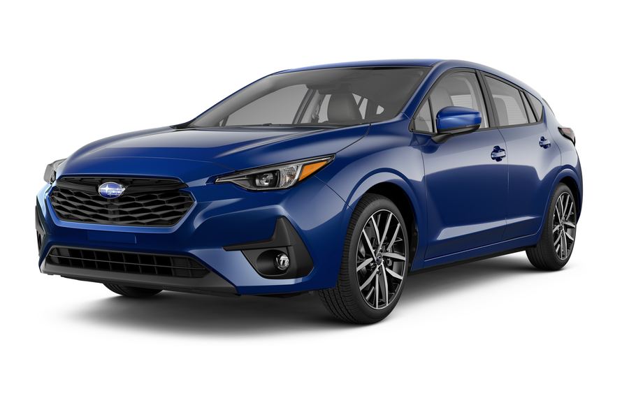 2026 Subaru Impreza Sport in Sapphire Blue Pearl, studio three-quarter view
